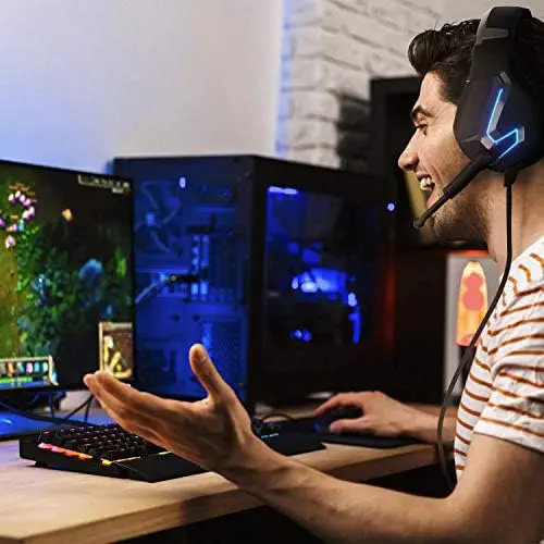 A person engaging with a virtual reality headset